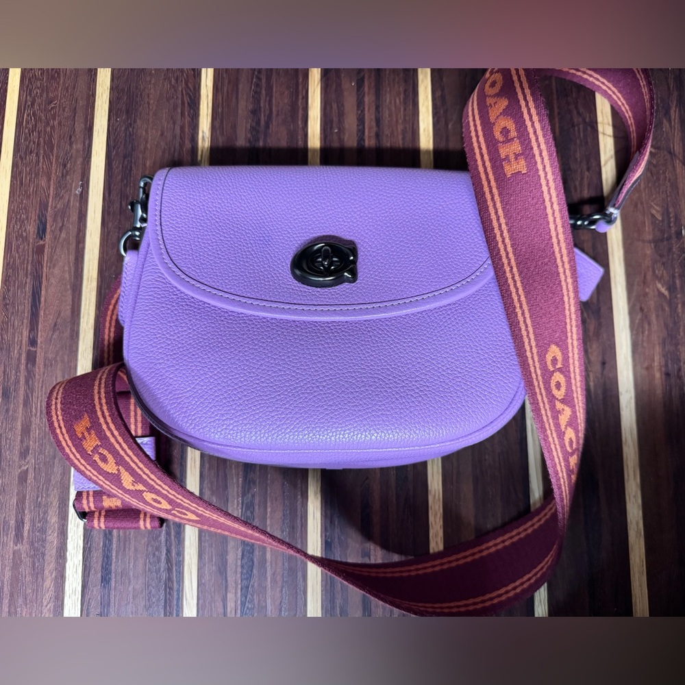 Coach purple willow saddle purse with interchangeable straps